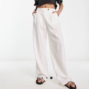 Bershka high waisted wide leg white linen pants